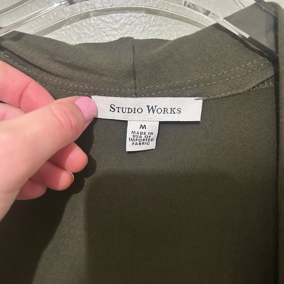 STUDIO WORKS | Open Front Cardigan, 3/4 Length Sleeves, Olive Green, Size Medium - Picture 4 of 5